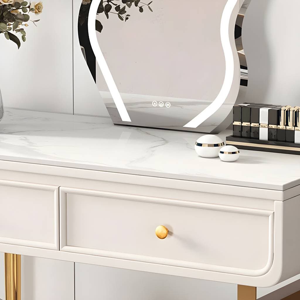 Bedroom Make-up Vanity in White/Grey Stone Top Dressing Table – product detail view 8