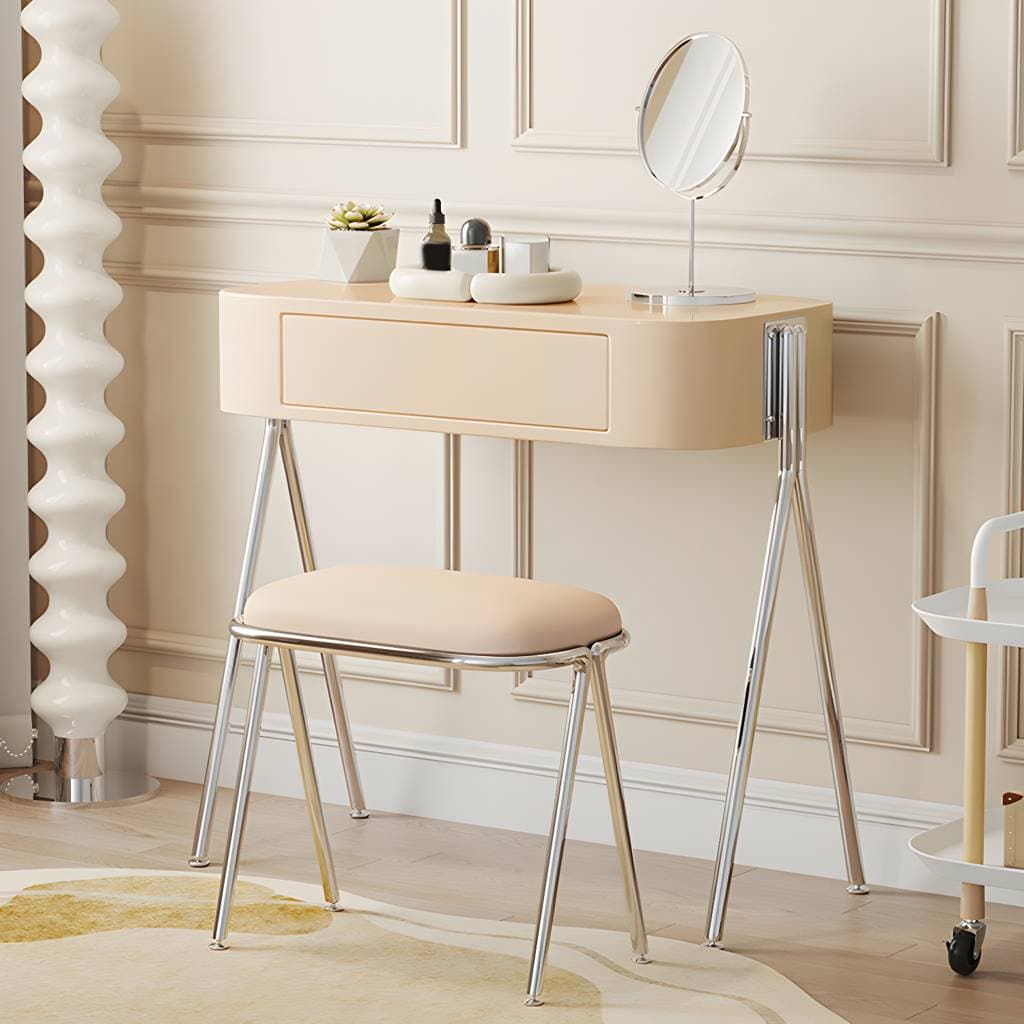 Engineered Wood Vanity and Stool in Black/Beige Dressing Table – Makeup Vanities