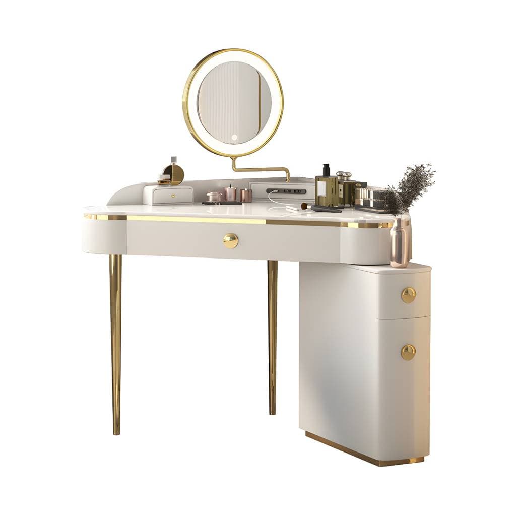 Glam Style Rock Slab Vanity with 3 Drawers White/pink Metal Base – product detail view 5