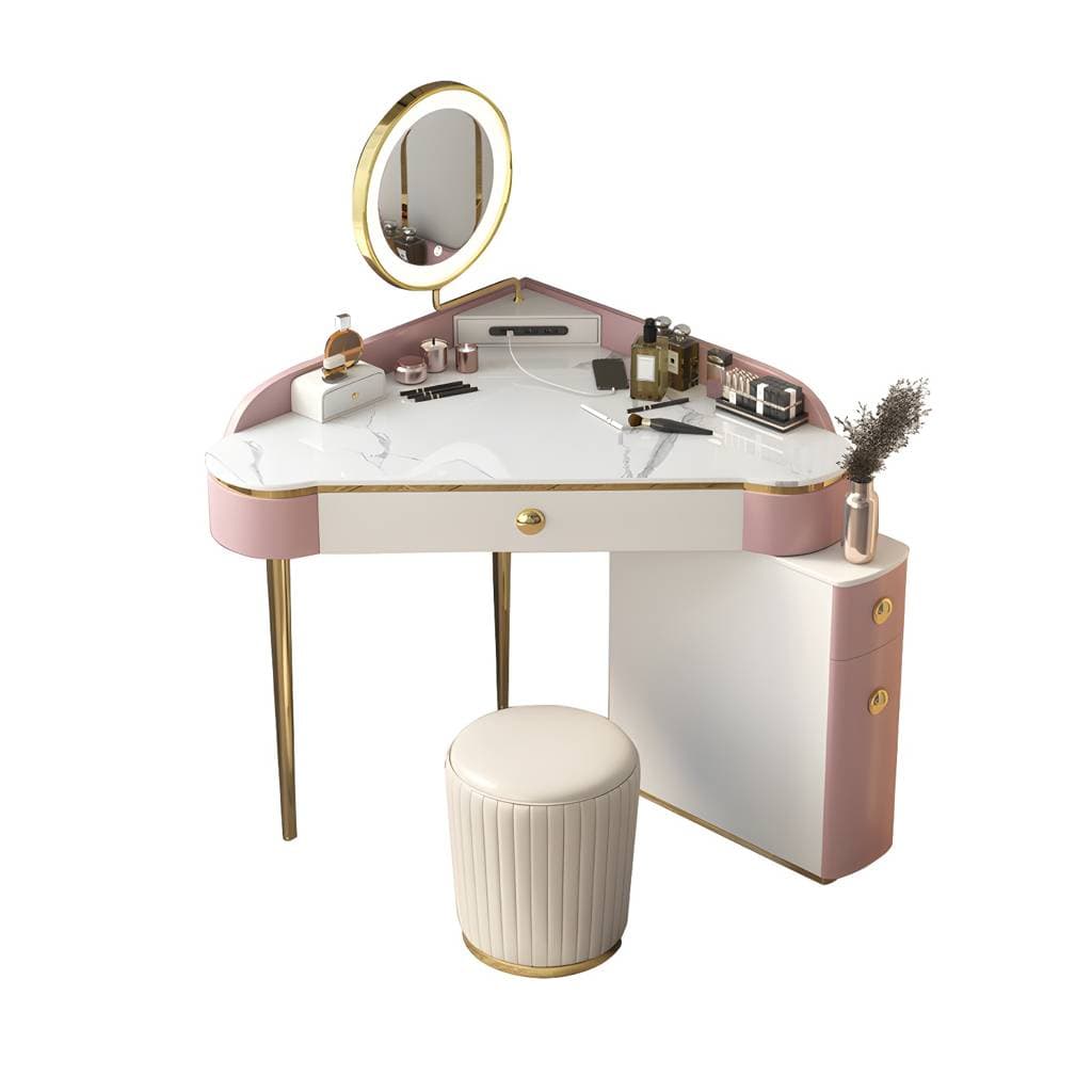 Glam Style Rock Slab Vanity with 3 Drawers White/pink Metal Base – product detail view 11