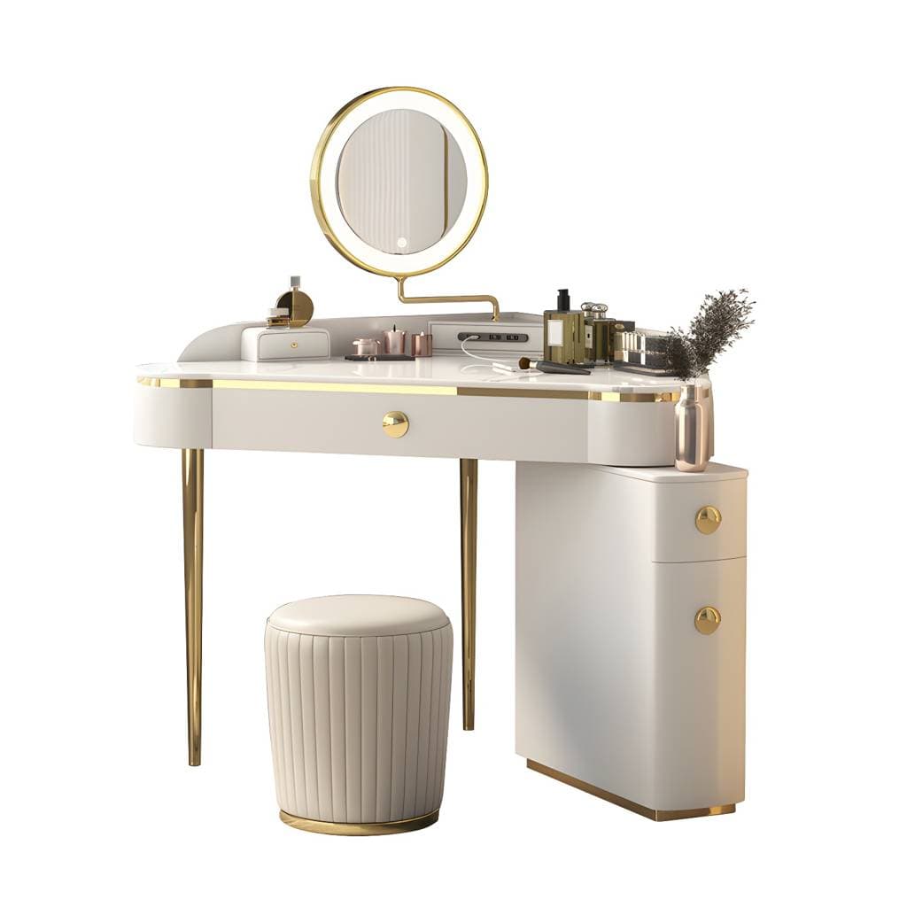 Glam Style Rock Slab Vanity with 3 Drawers White/pink Metal Base – product detail view 12