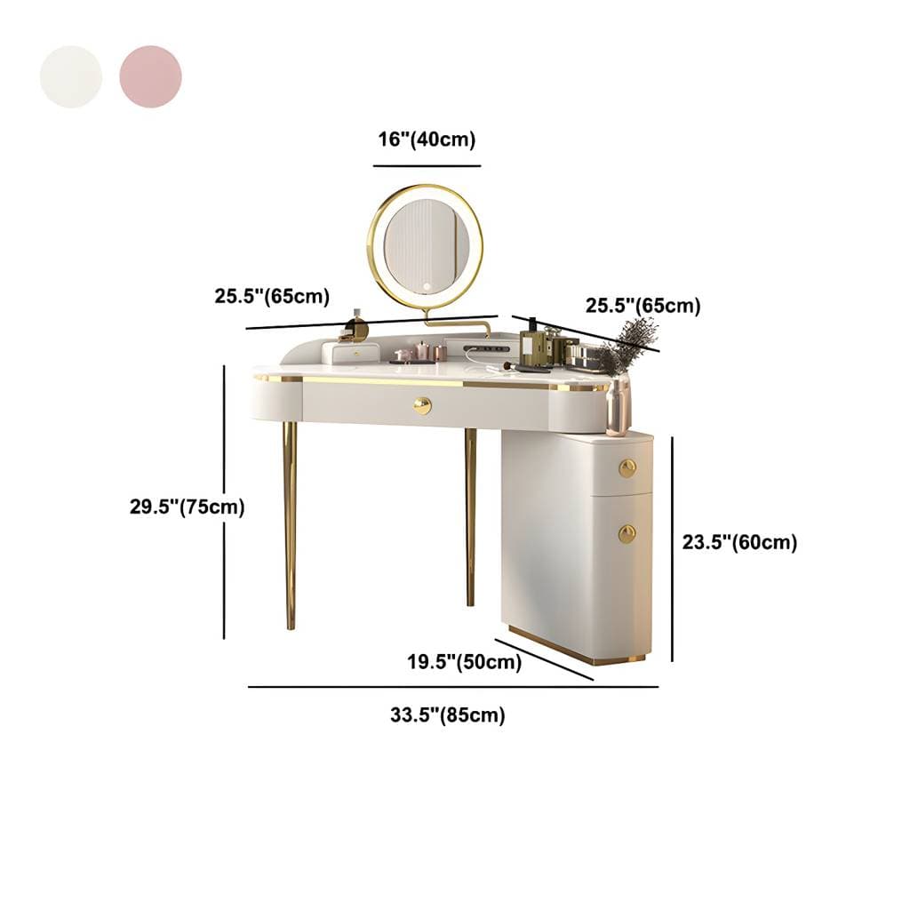 Glam Style Rock Slab Vanity with 3 Drawers White/pink Metal Base – product detail view 14