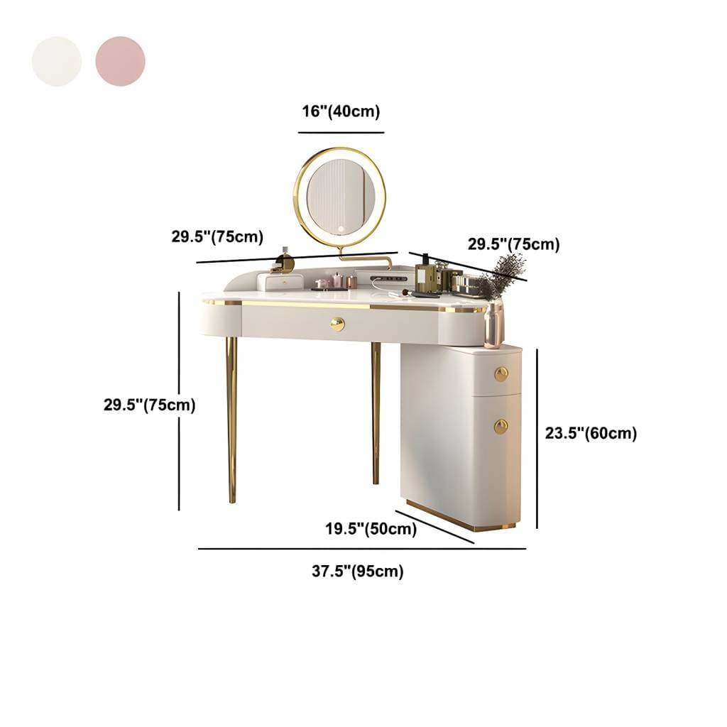 Glam Style Rock Slab Vanity with 3 Drawers White/pink Metal Base – product detail view 16