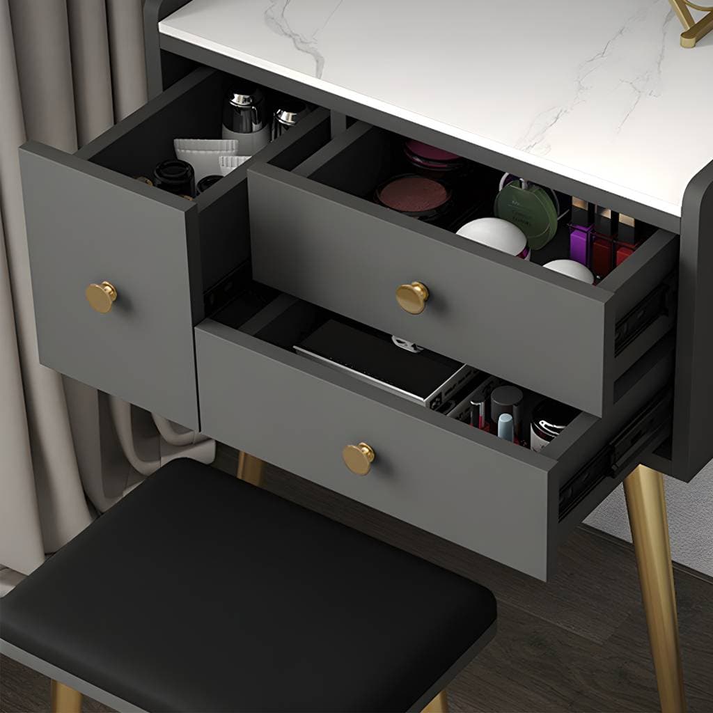 Contemporary Dresser Wooden Makeup Counter With 3 Storage Drawers for Bedroom – product detail view 6