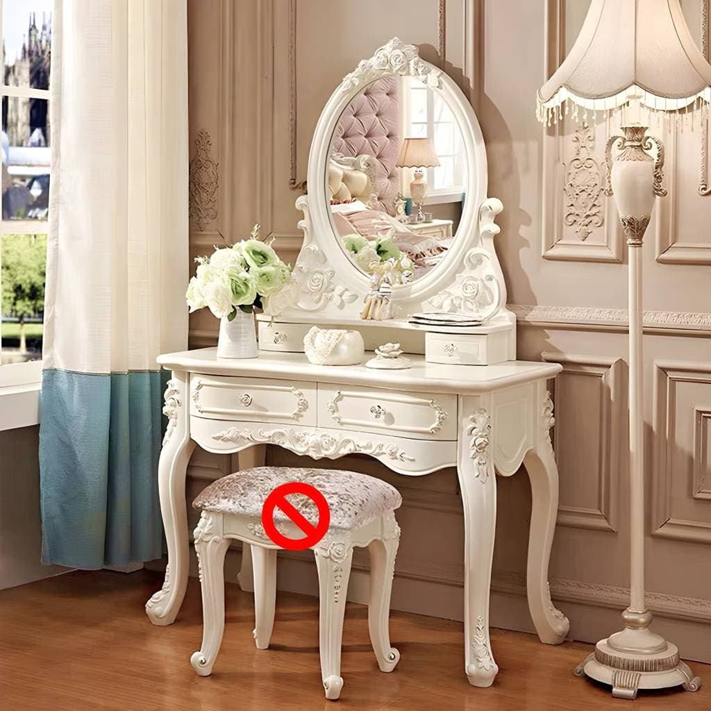 Toucador com banco e 4 gavetas, branco, preto e dourado, 18,89 × 63,77 polegadas – 39"L x 19"W x 64"H / White / Makeup Vanity option