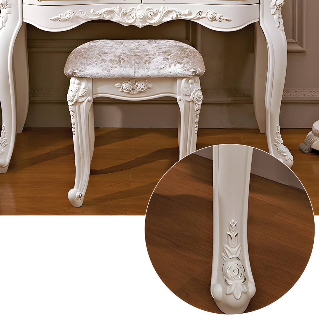 Toucador com banco e 4 gavetas, branco, preto e dourado, 18,89 × 63,77 polegadas – product detail view 12