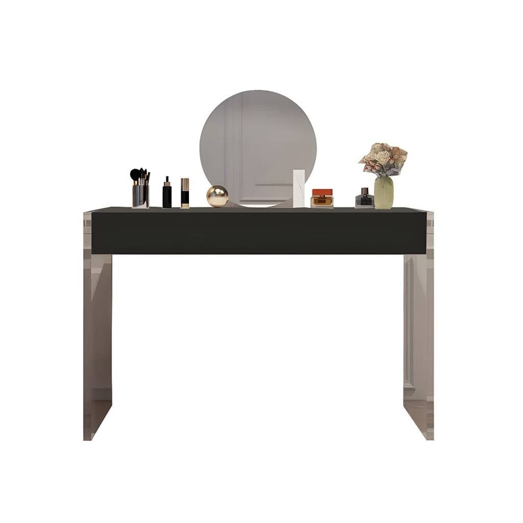 Toucador moderno em madeira de engenharia com banco, preto/branco – product detail view 9