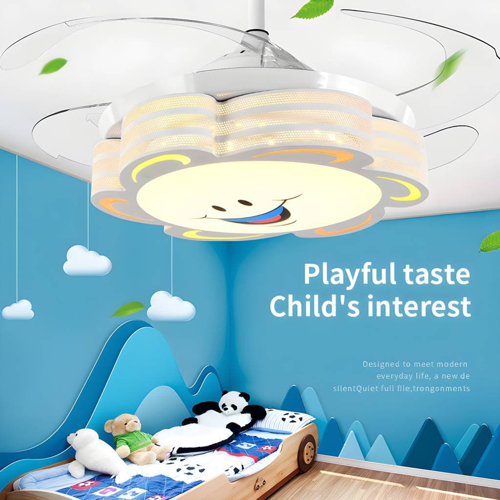 Ventoinha de teto LED infantil em metal com pás retráteis – product detail view 4