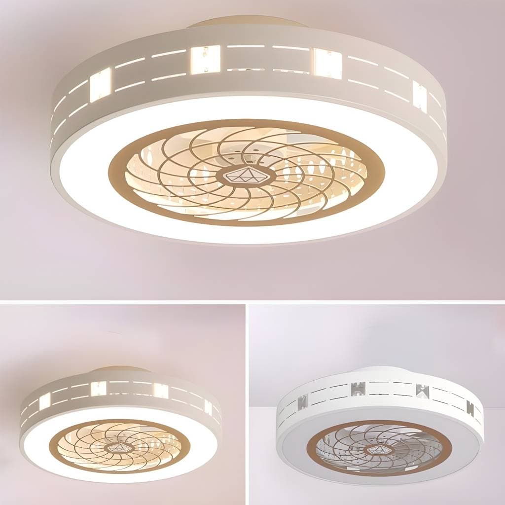 Ventoinha de teto LED nórdica em tambor de metal vazado – product detail view 2