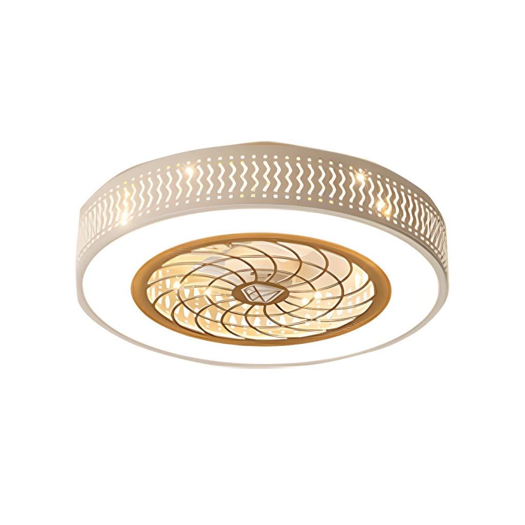 Ventoinha de teto LED nórdica em tambor de metal vazado – White / 110V-120V / Remote Control option