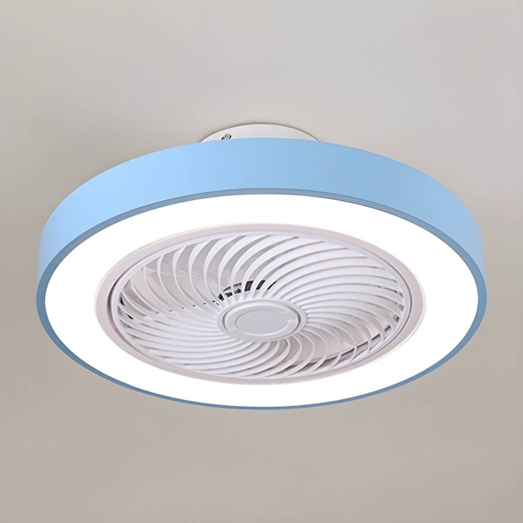 Ventoinha de teto LED Túnel de Vento em metal, estilo macaron e montagem semiembutida, para residência – Blue / 110V-120V / Remote Control option
