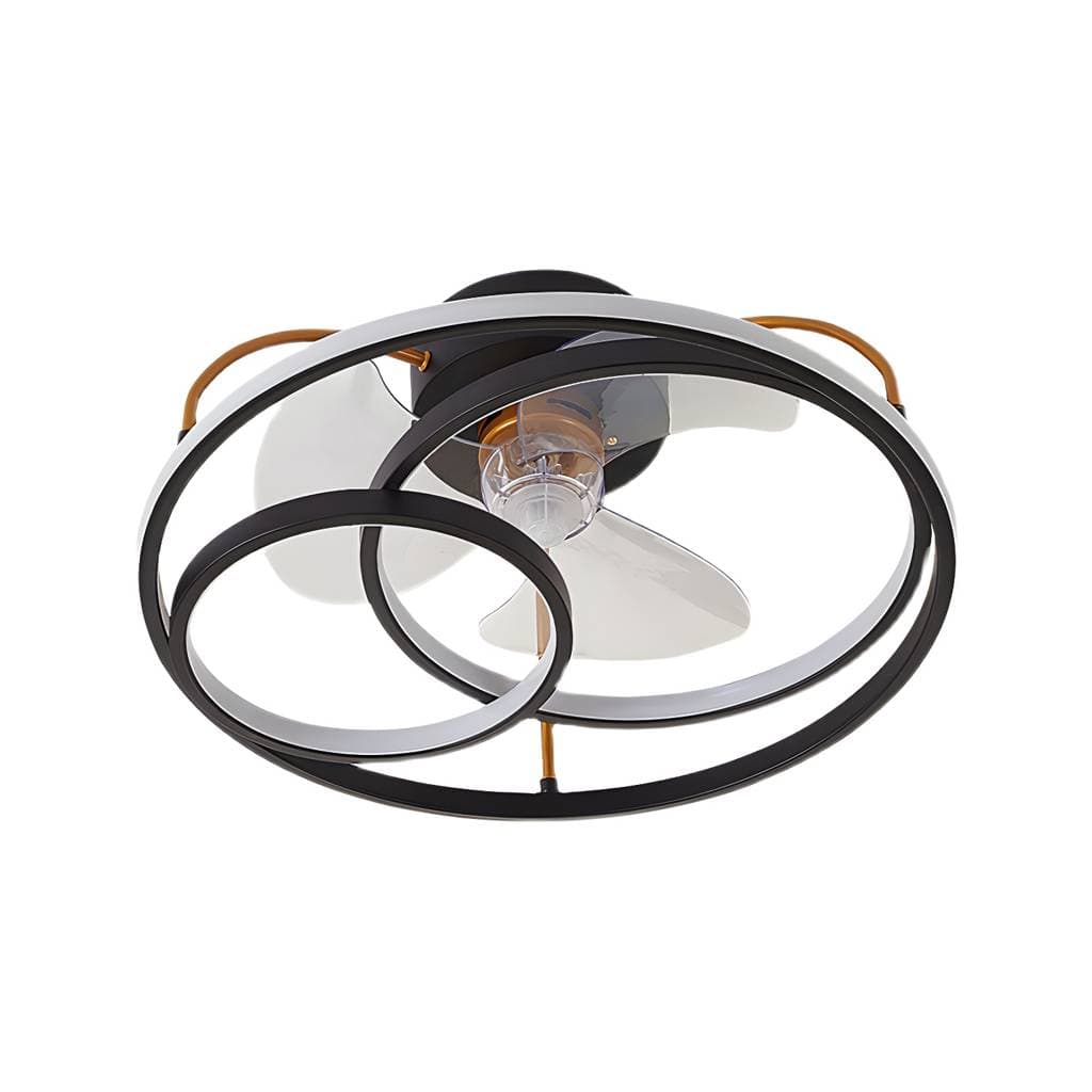 Ventoinha de teto metálica com luz de 3 aros para quarto – product detail view 8