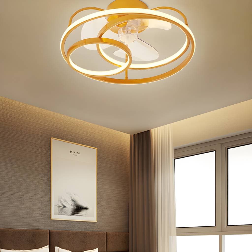 Ventoinha de teto metálica com luz de 3 aros para quarto – product detail view 16