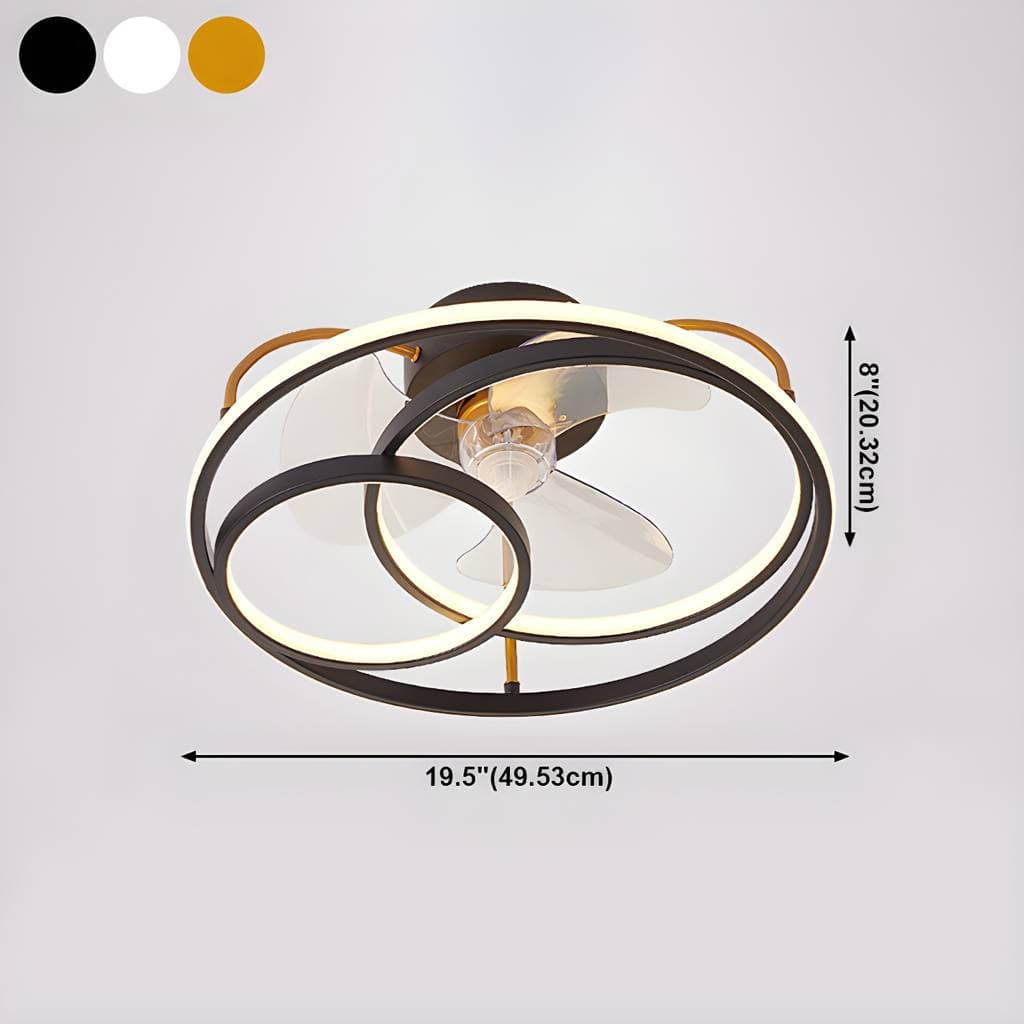 Ventoinha de teto metálica com luz de 3 aros para quarto – product detail view 19