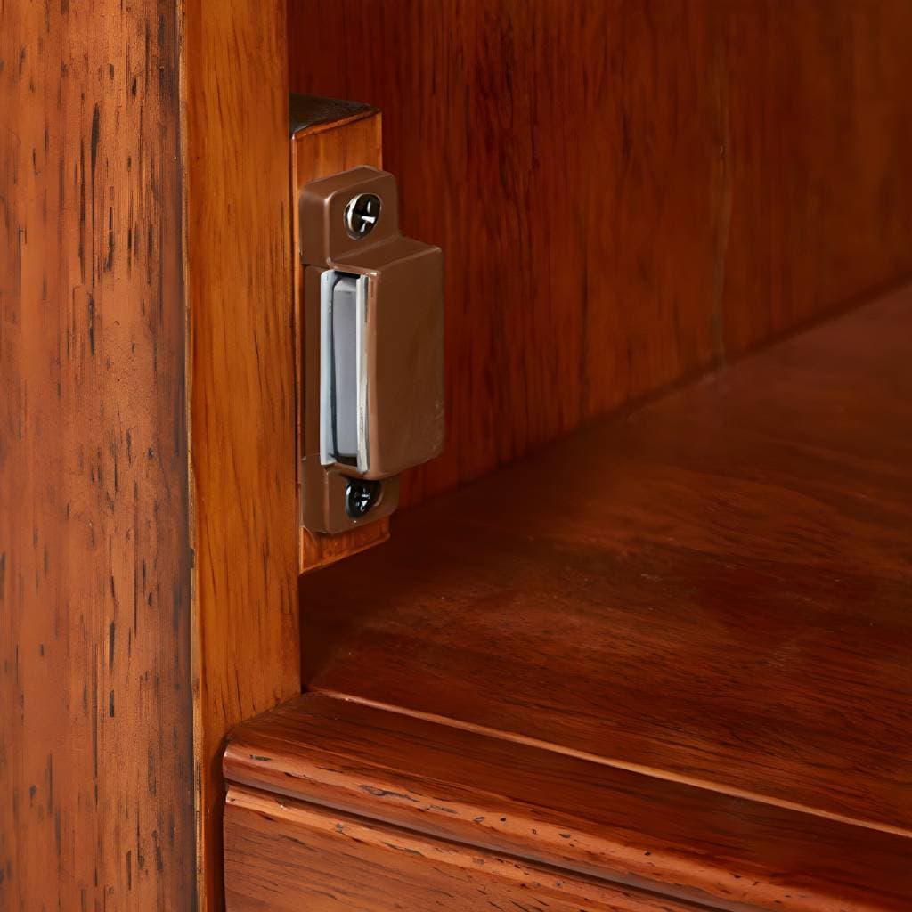 ガラス扉付きコンテンポラリーなブラウンのオーク材スタンダード本棚 – product detail view 3