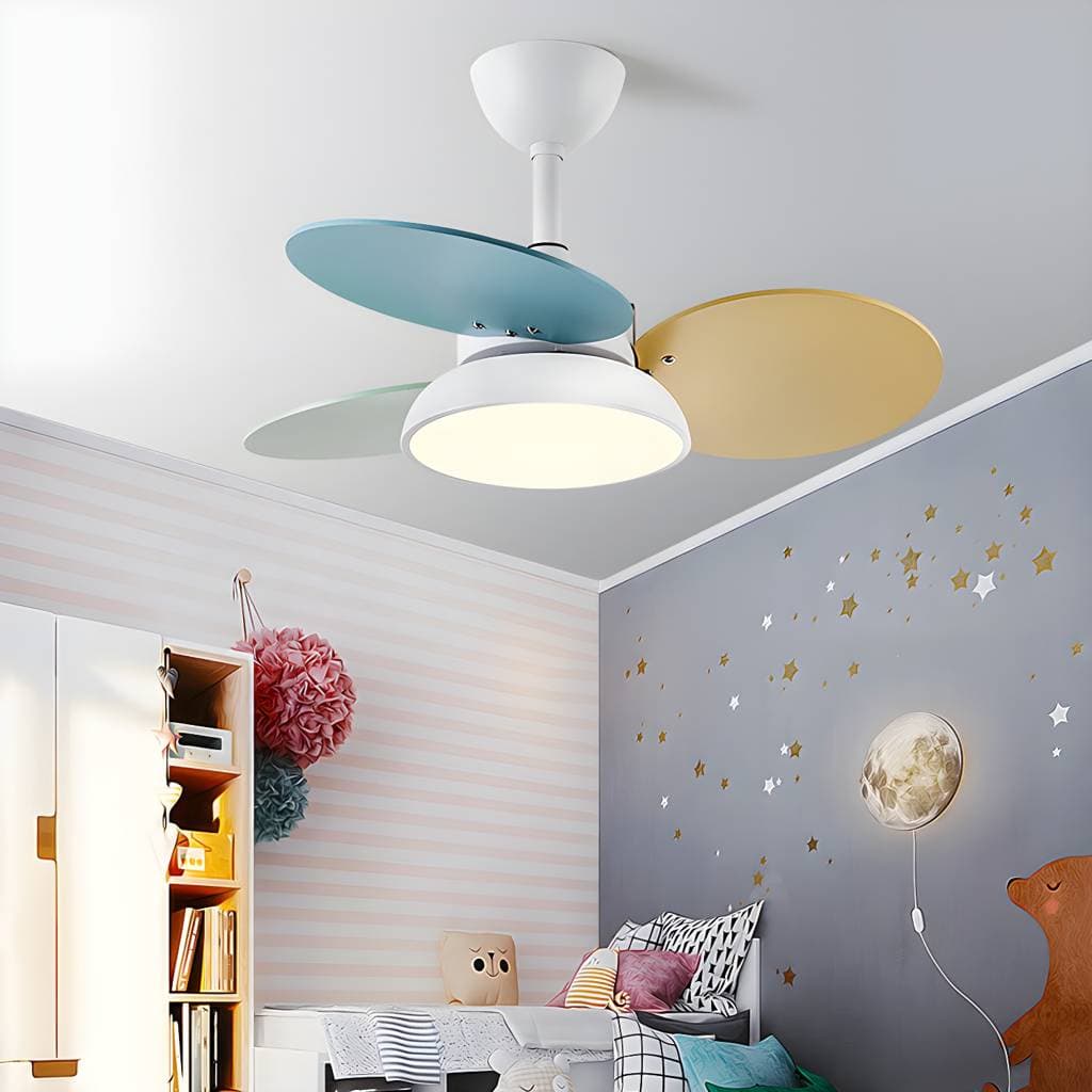 Ventoinha de teto redonda com luz LED em acrílico estilo macaron para quarto infantil – Ceiling Fans with Lights