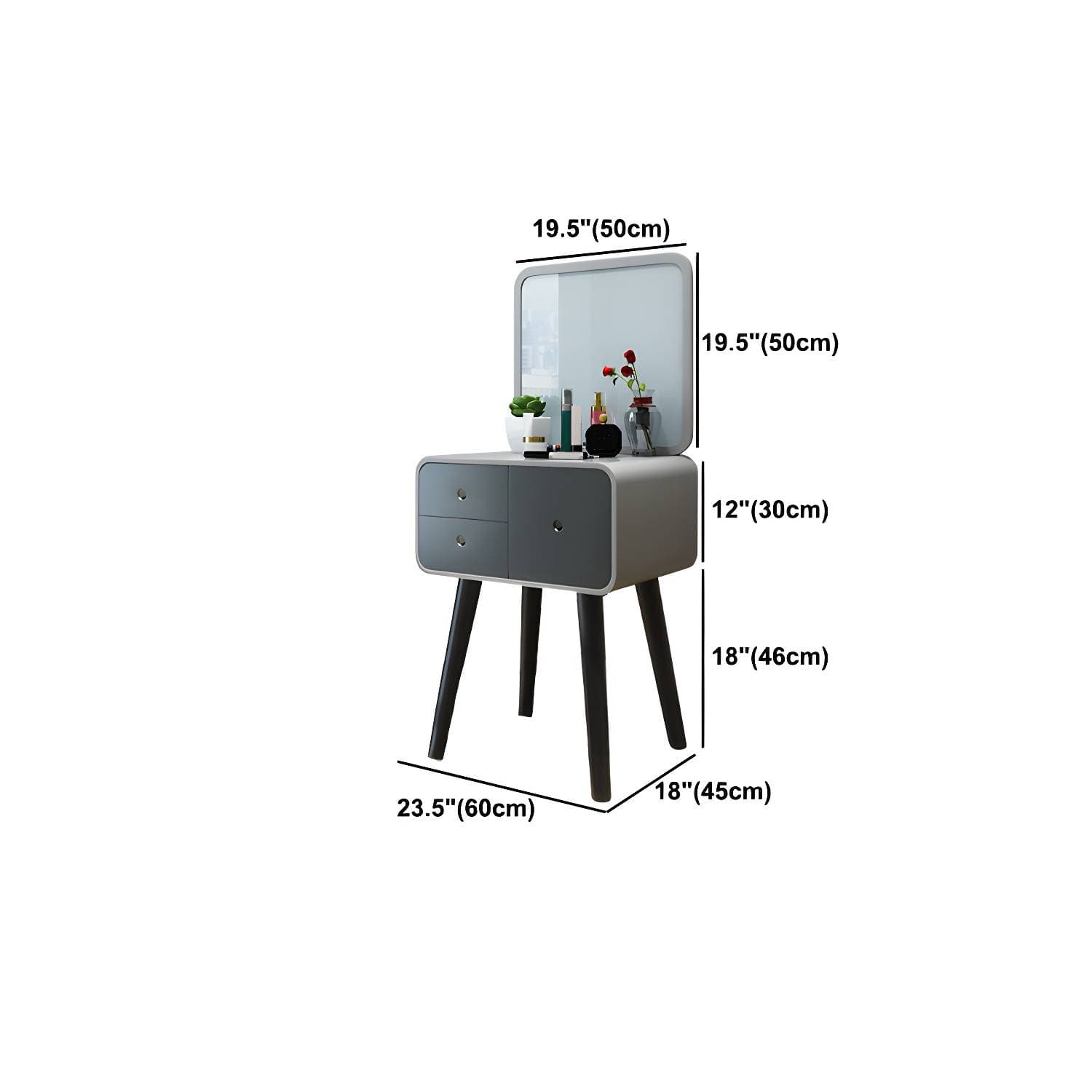 Contemporary Wood Vanity 5 Storage Drawers with Mirror & Stool – product detail view 26