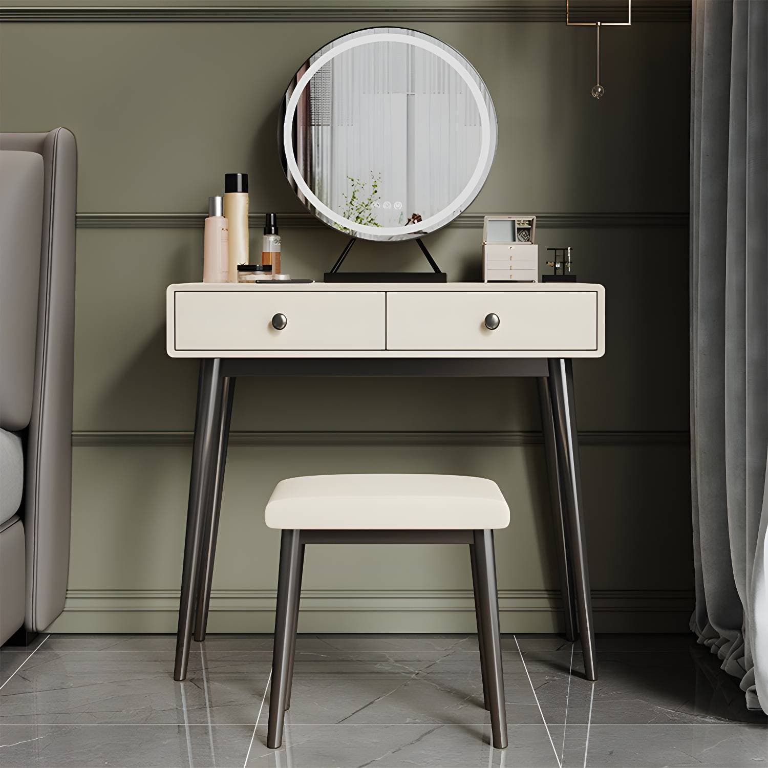 Wooden Makeup Counter With 2 Storage Drawers Contemporary Dresser for Bedroom – product detail view 2