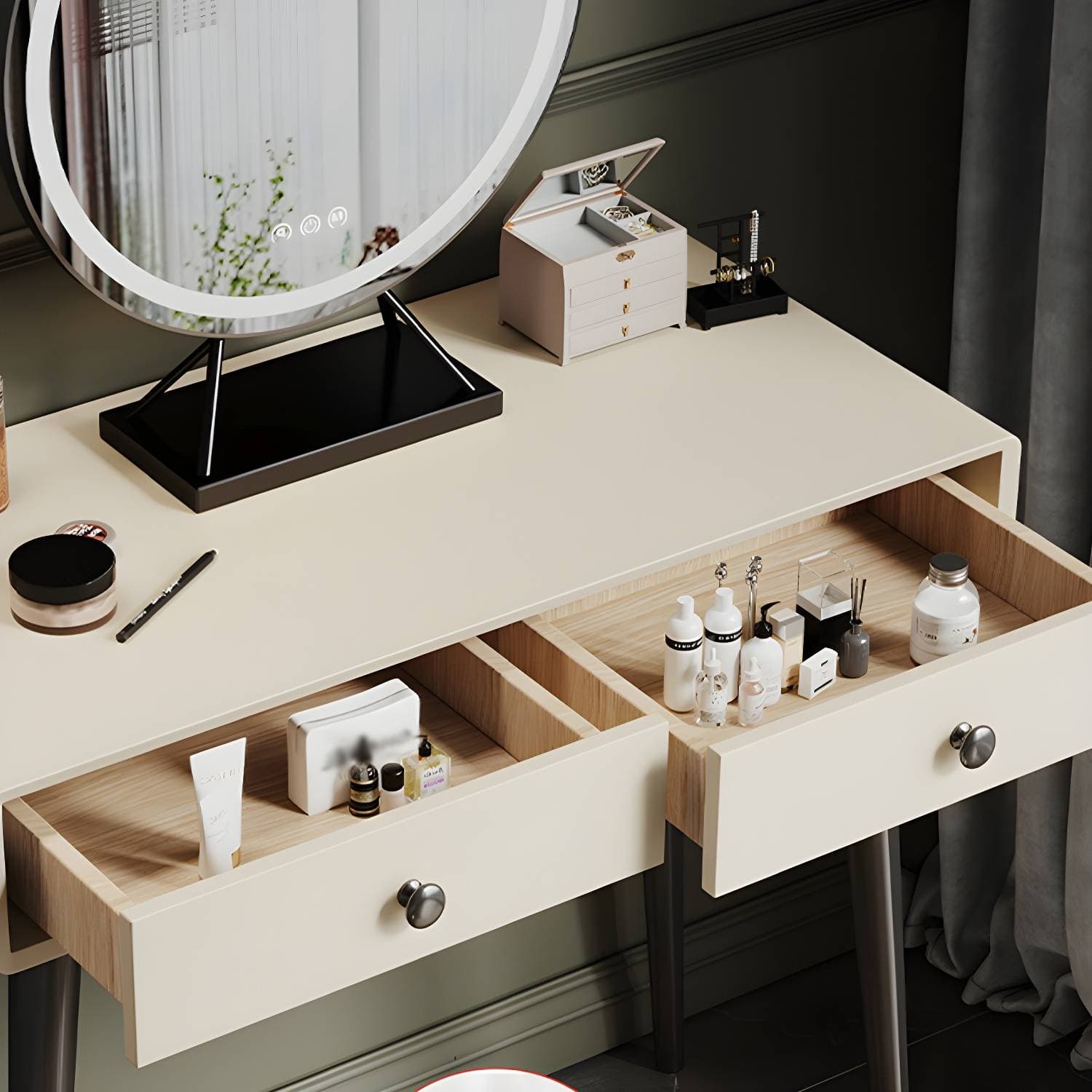 Wooden Makeup Counter With 2 Storage Drawers Contemporary Dresser for Bedroom – product detail view 12