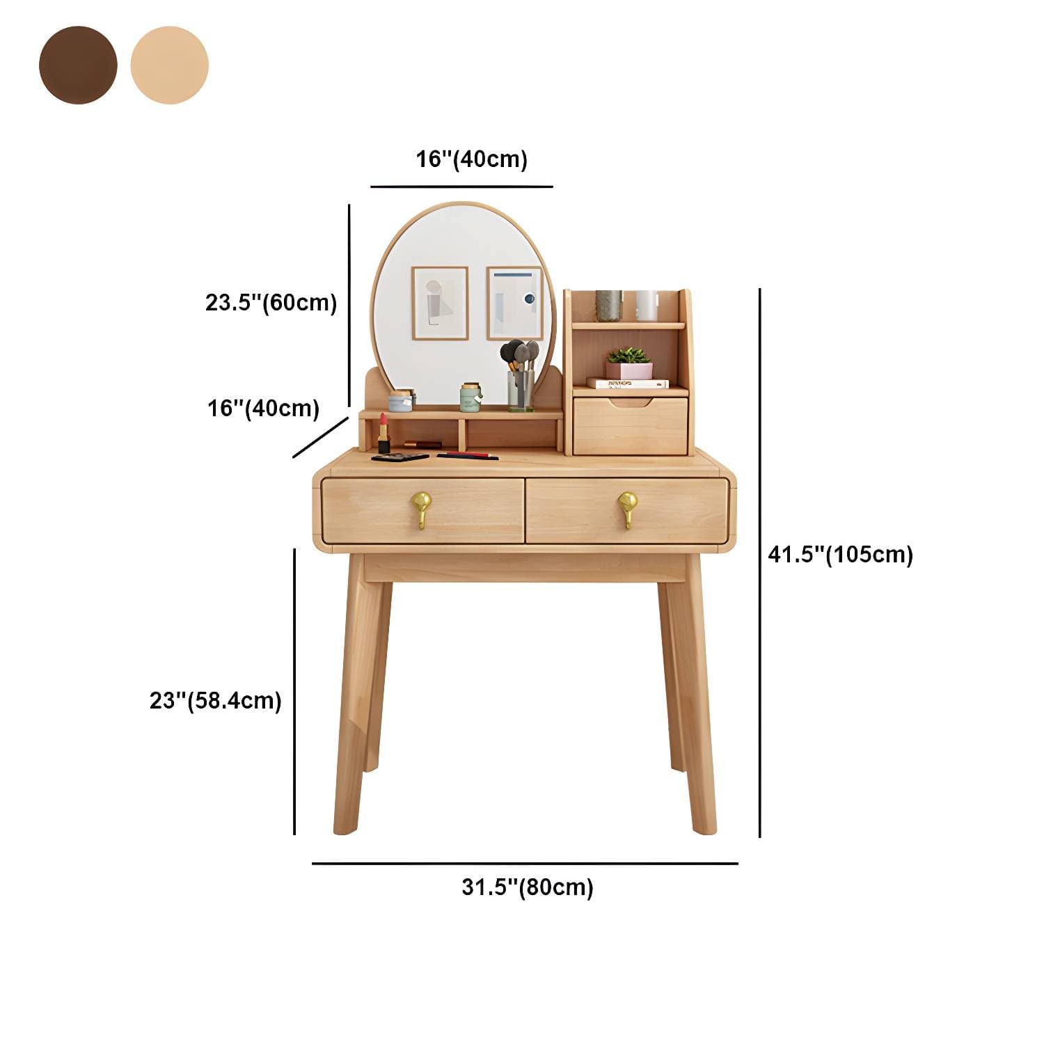 Wood-based Panel Walnut/log with 2 Drawers and Dressing Table with Storage Racks – product detail view 16