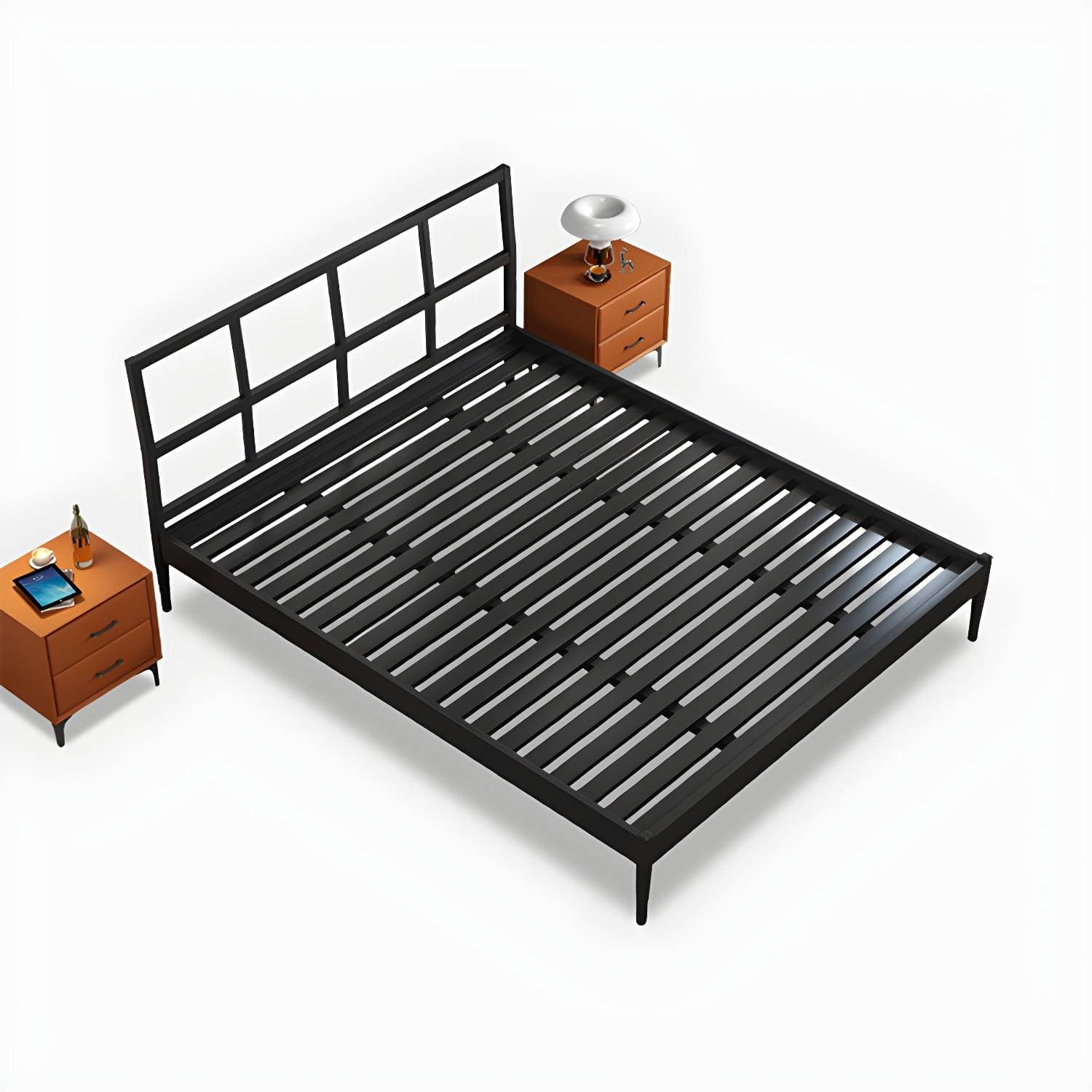 78.74-Inch L Iron Bed Frame Contemporary Black/White Wire-Grid Bed, Mattress Not Included – product detail view 6