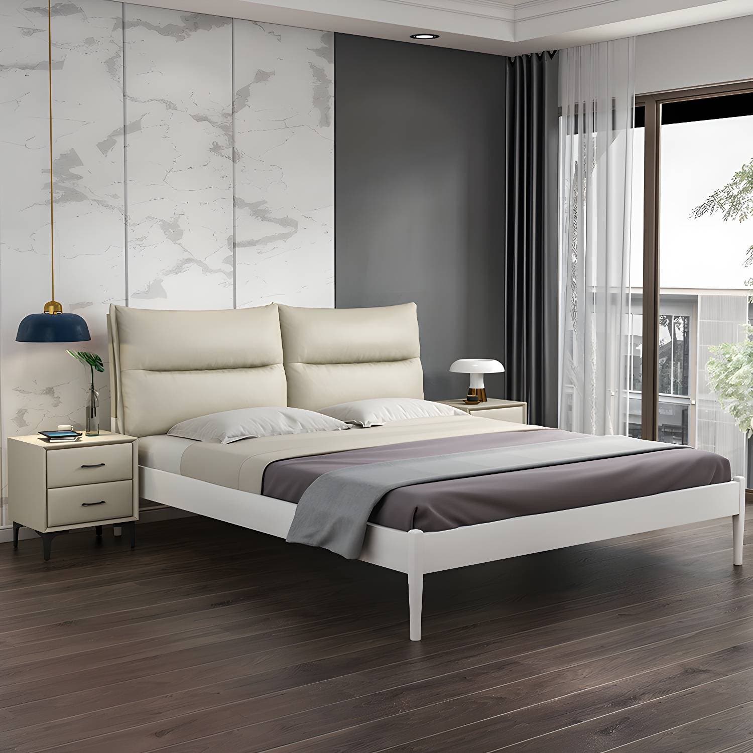 78.74-Inch L Iron Bed Frame Contemporary Black/White Wire-Grid Bed, Mattress Not Included – product detail view 11