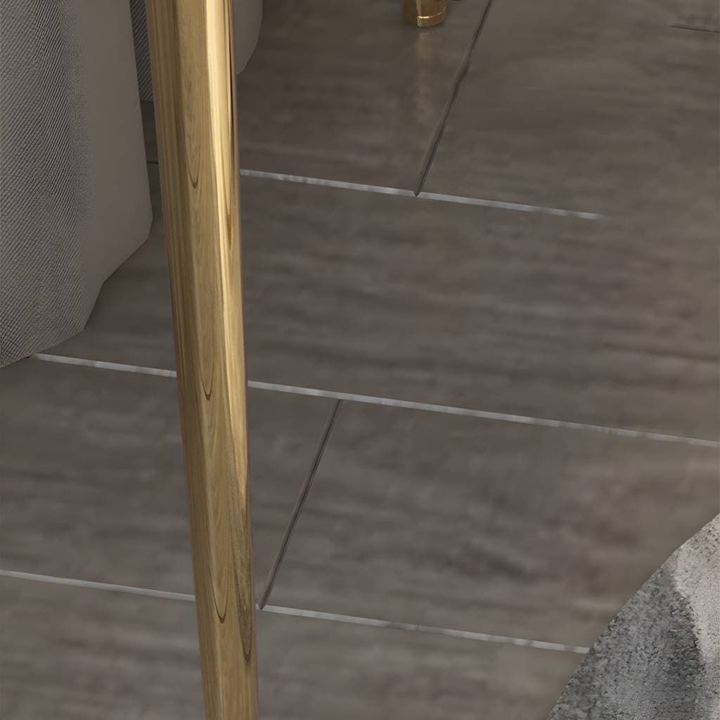Toucador glam com tampo em pedra, 3 gavetas e base metálica branca/rosa – product detail view 6