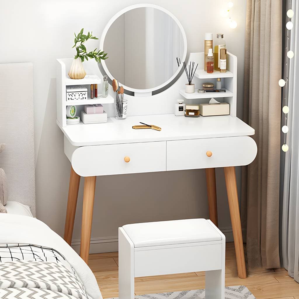 Scandinavian Bedroom Storage Box Standing Straight Feet Vanity Desk – Makeup Vanities