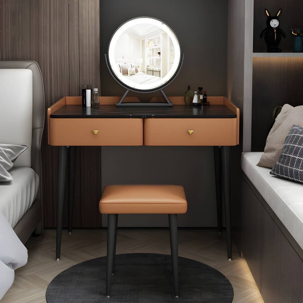 Toucador contemporâneo com tampo de pedra e 2 gavetas – Makeup Vanities